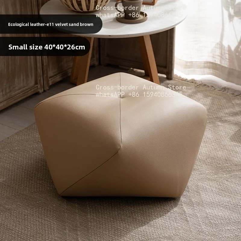 Ecological leather octagonal stool household living room foot pedal low stool light luxury high sense solid wood home shoe