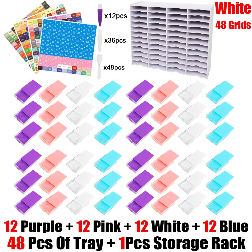 HOMFUN 12/24/48 Stück Tablett + 1 Stück Aufbewahrungsregalschlitze, 5D-Diamant-Malerei-Tablett zum Selbermachen, Bohrplatte, Box, Organizer, Zubehör, Werkzeugset 4