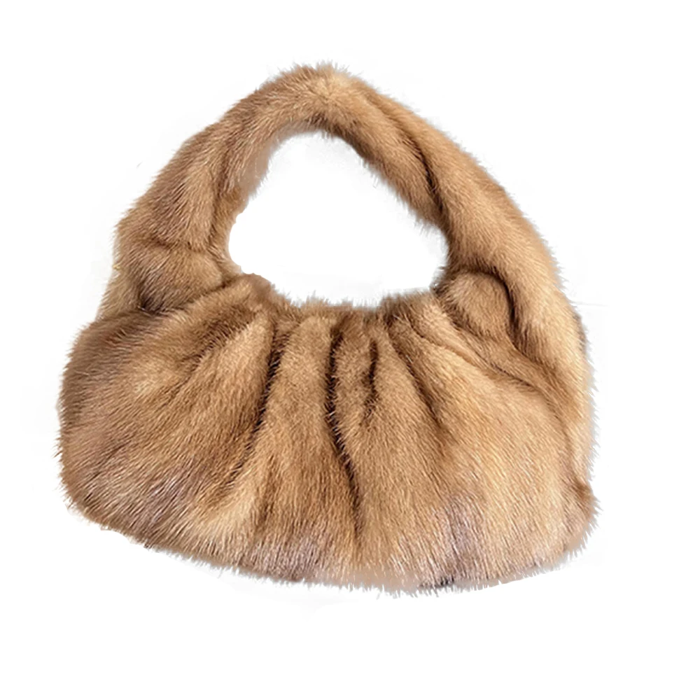 Ladies Fashion High Quality Mink Fur Bag Cloud Bag Luxury Fluffy Hand-Held Crossbody Bag