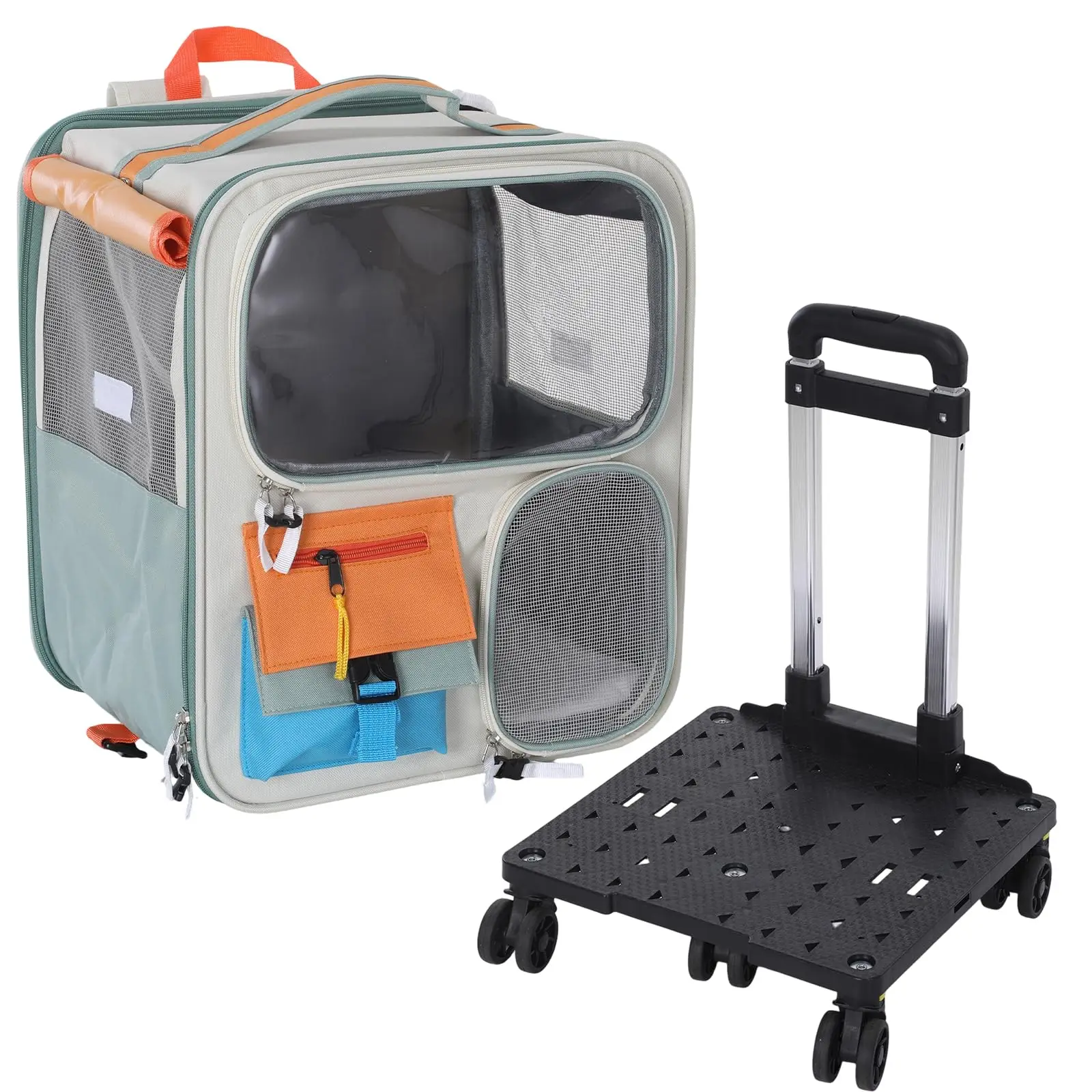 2-in-1 Wheeled Pet Carrier Backpack,Breathable Pet Carrier with Wheels,Collapsible Dog Backpack Carrier with Removable Mat