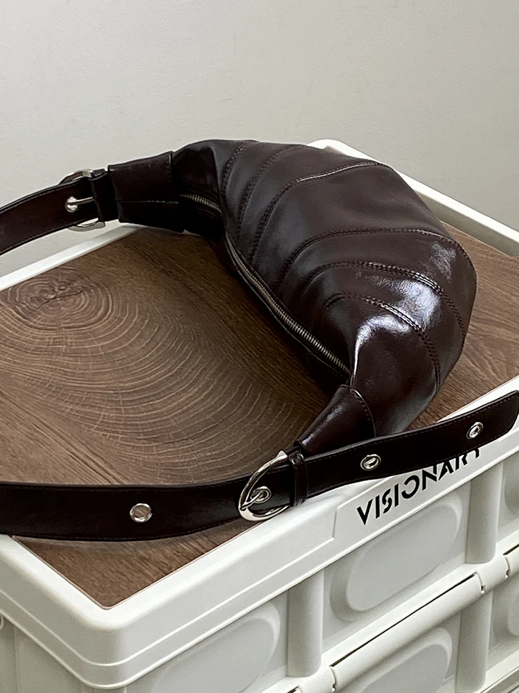 حقيبة بوق كرواسون كلاسيكية على الطراز الكوري للسيدات باللون البني الجديد لعام 2025 - حقيبة صغيرة على شكل زلابية راقية لحمل الكتف والجسم #6