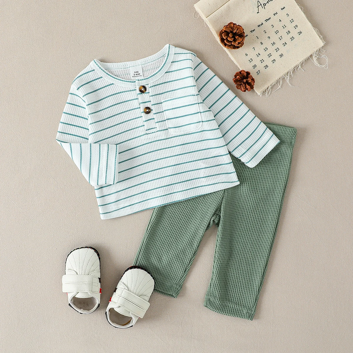 Toddler Baby Boys Clothes Fall Outfit Striped Crew Neck Long Sleeve Sweatshirt & Pants 2Pcs Set For 1-3Y Casual Daily Clothes