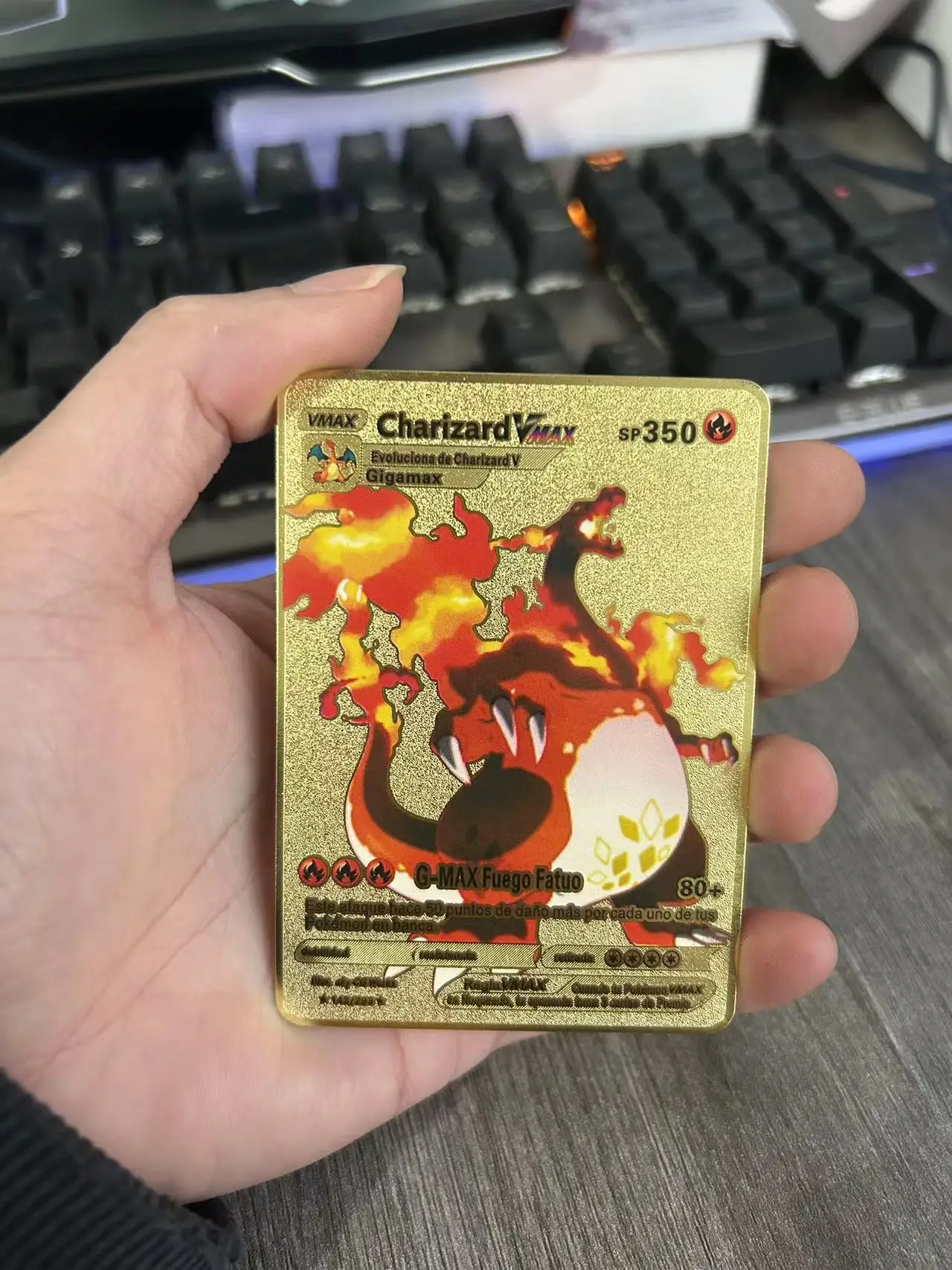 Espanhol Gold Metal Pokemon Cartões, Hard Iron Cartões, Metwtwo, Pikachu, Gx, Charizard, Vmax, Coleção do Jogo, Pacote