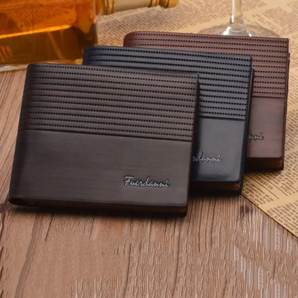

Luxury Classic Men's Short Wallet Business Casual Male Bifold Wallets Solid Color Pu Leather Credit Card Holder Cash