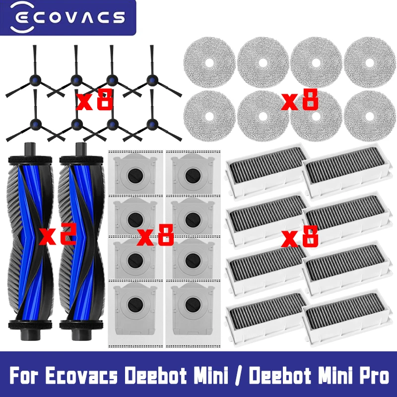 Parts Kit for Ecovacs DEEBOT Mini / Mini Pro Robot Vacuum Main Brush Cover Side Brush HEPA Filter Mop Pads Dust Bag