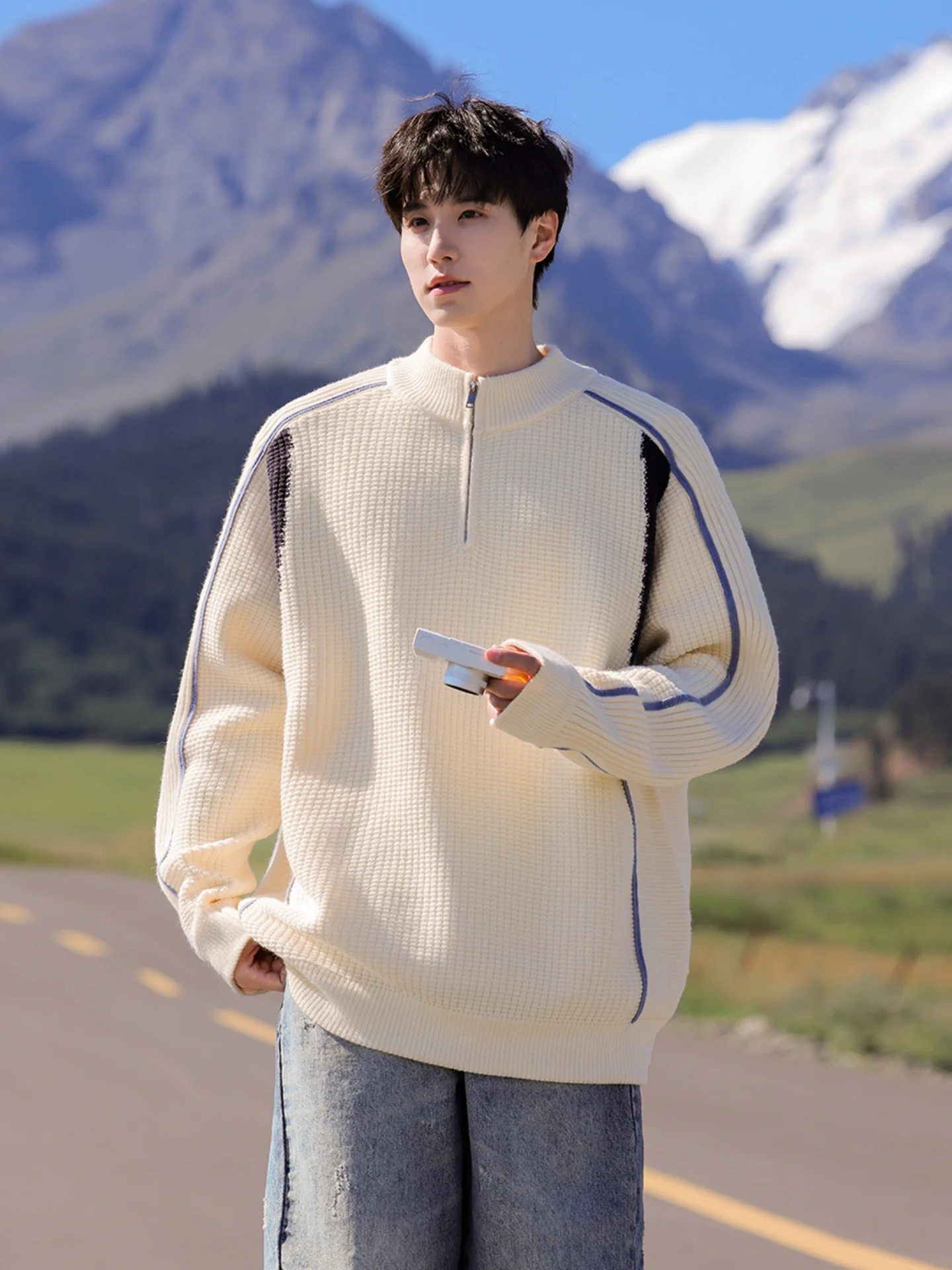 

Мужской вязаный свитер-кардиган в стиле ретро с цветными вставками на молнии, свободный крой, весенний топ для мальчиков