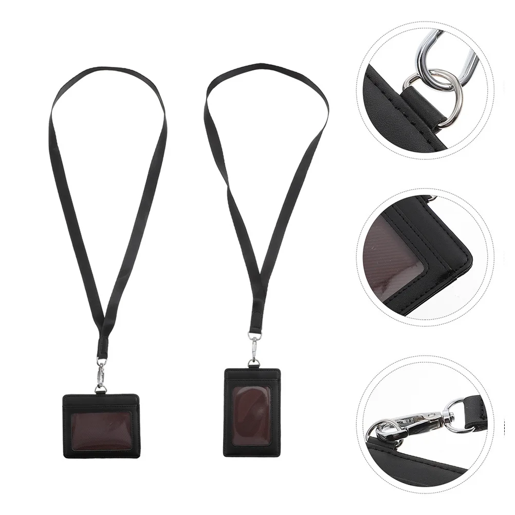

2Pcs Id Cards Protective Covers PU Material Lanyard Design Compact Portable Multi-Function Badge Holder Id Cards Holder