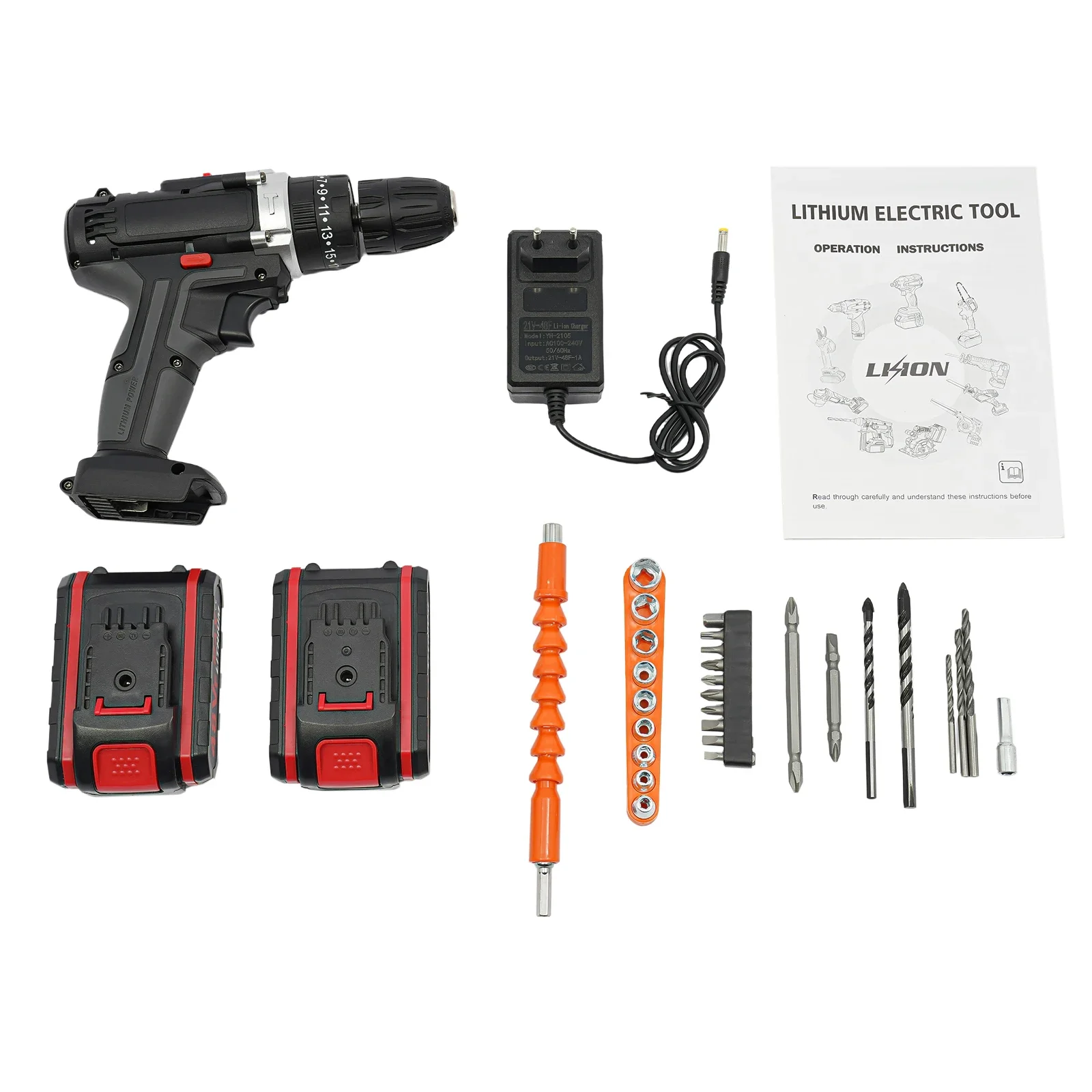 Elektrischer Bohrhammer mit Bürstenmotor, 48VF, batteriebetrieben, 25-28 Nm, mit 2 Batterien und 1 Ladegerät für Bohrarbeiten – Detail 7