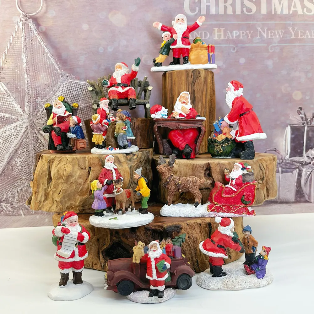 Santa Claus Resin Mini Figurines, Christmas Village Scene Ornament, Holiday Collectible Gift