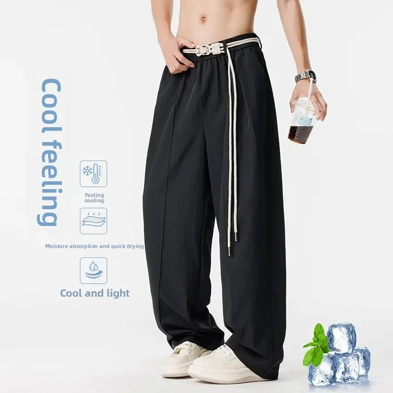 

Men Casual Wide Leg Trousers American Style Sports Pants Loose Fit Knitted Spring Autumn Long Size Men Pants Cargo Pants Joggers