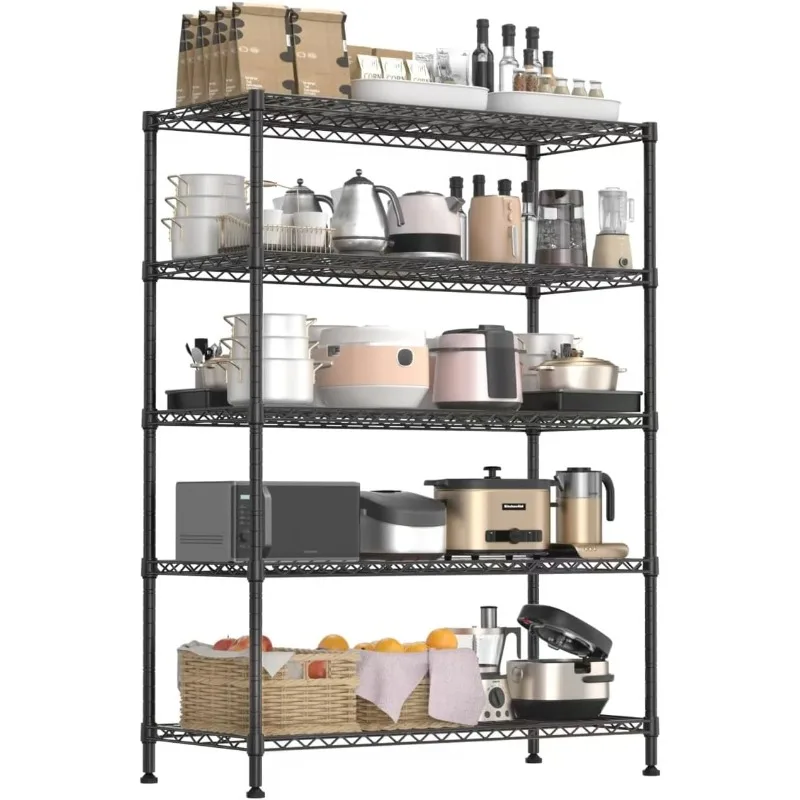 5 Tier Black Storage Racks and Shelving - 48