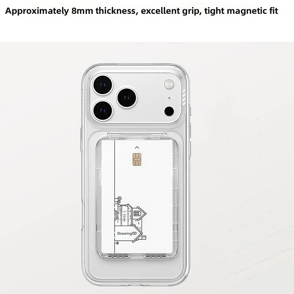 Transparent For MagSafe Card Sleeve Shockproof Ultra-thin Magnetic Stand Card Holder 2 Card Slots for iphone 17/16/15/14/13/12