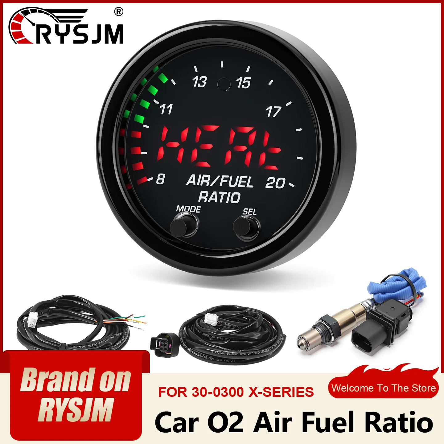 Racing Car O2 Air Fuel Ratio Wide-band Gauge With Oxygen Sensor Kit AFR Wideband LSU 4.9 Lambda Meter Gauge For 30-0300 X-Series