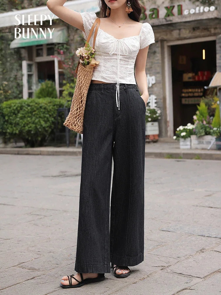 High Waist Wide Leg Jeans for Women – Loose Fit Retro Denim Trousers, Slimming Casual Office Pants for Summer & Petite Figures