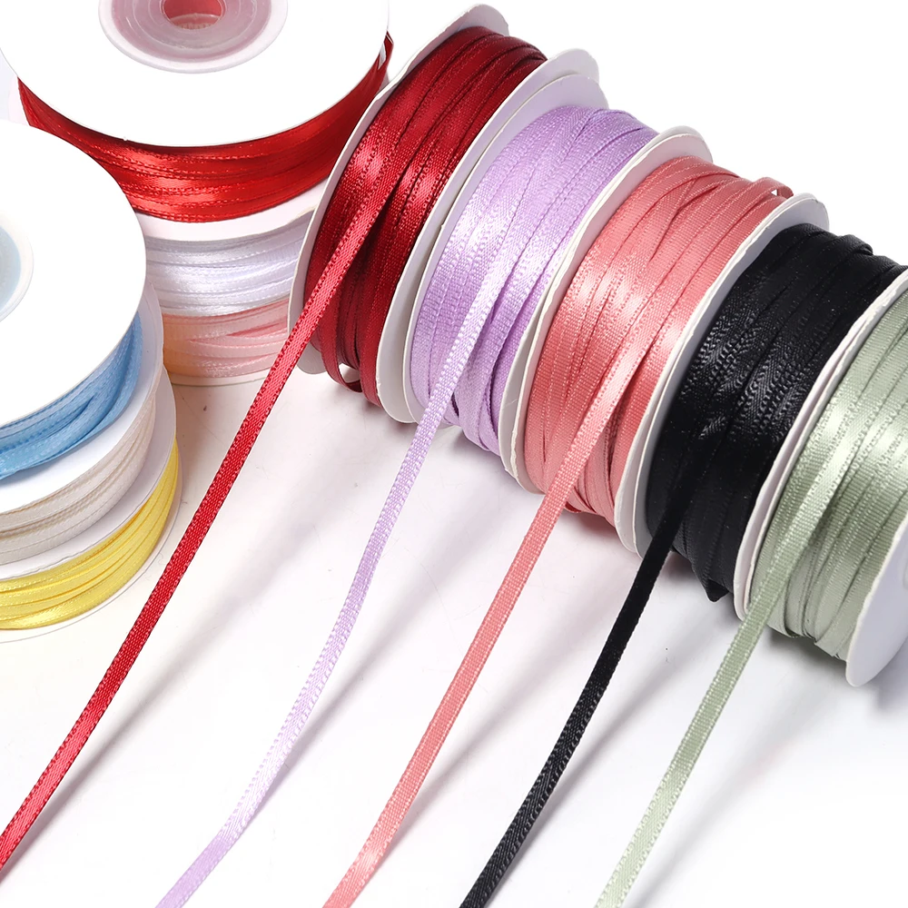 Cinta de Raso de Poliéster de 3mm, 50 Yardas/Rollo, para Manualidades, Decoraciones de Boda, Lazos, Envoltura de Regalos y Tarjetas
