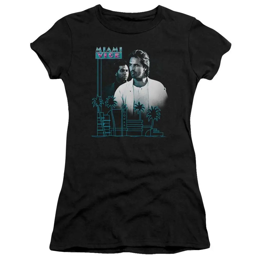 

Miami Vice Looking Out Woman s and Juniors Black T Shirt