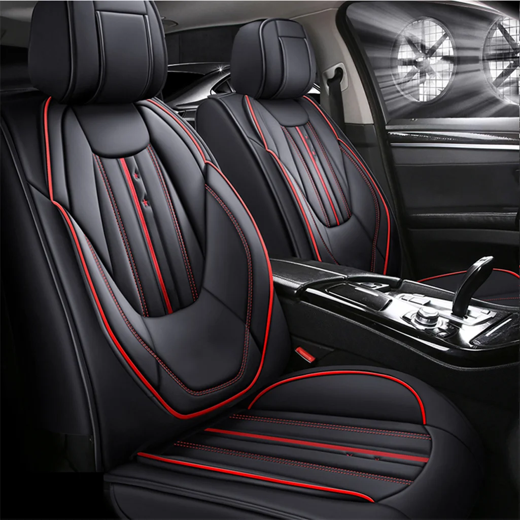 Car Seat Covers Front 2 Seats Covers  PU Leather Waterproof Comfortable Non-Slip Automotive Vehicle Cushion Cover Black