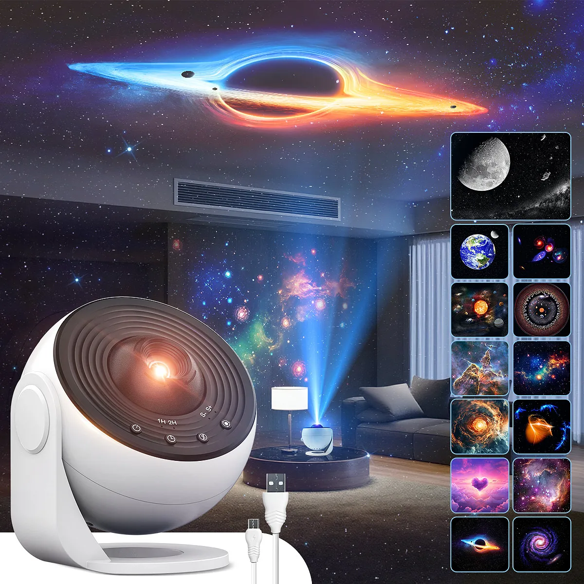 13-in-1 HD Galaxy Projektor, 360 °   Rotierendes Planetarium mit Timer-Funktion und Einstellbarer Brennweite als Nachtlicht für das Schlafzimmer