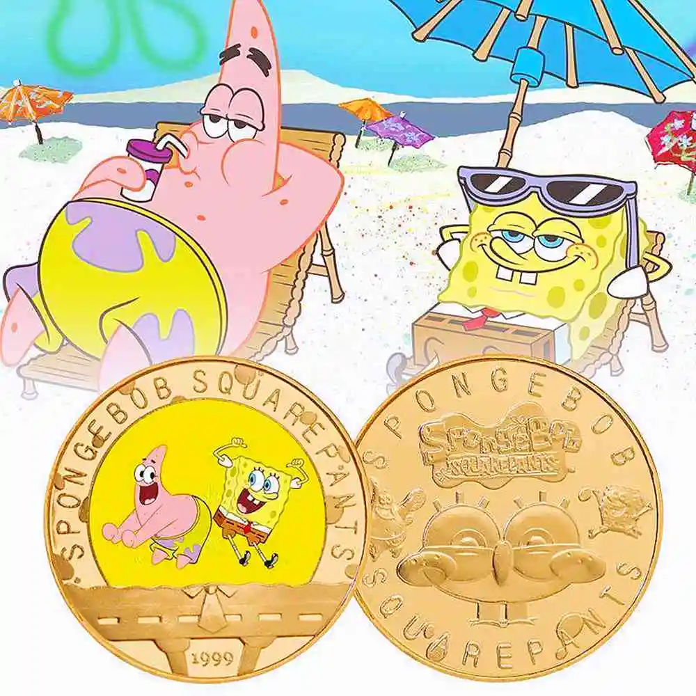 SpongeBob Toys Metal SpongeBob Coin Tcg Patrick Star Anime Commemorative Coins Collectibles Cartoon Medal Kids Toys Gifts Badge