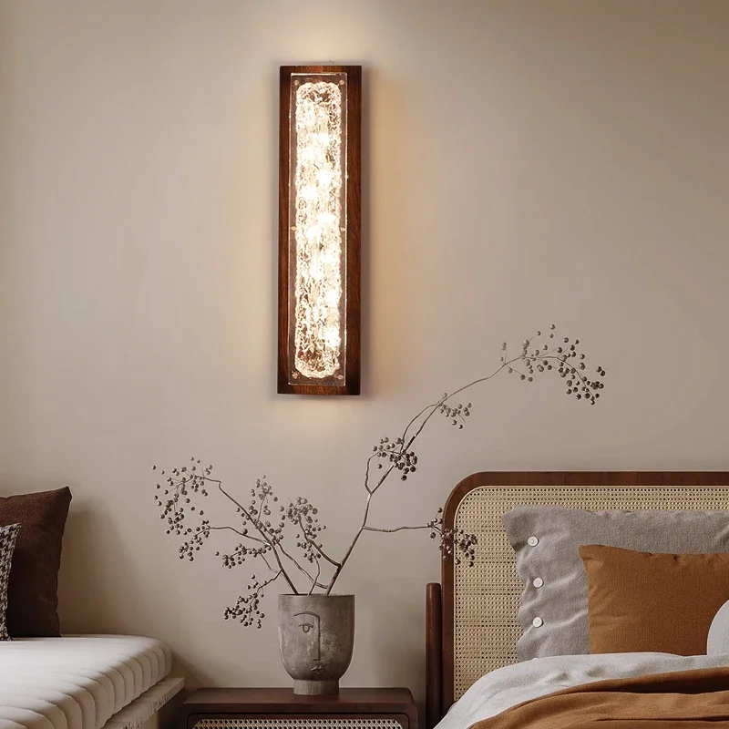 Middle ancient style bedroom bedside wall lamp walnut color retro new Chinese style study living room background wall lamp