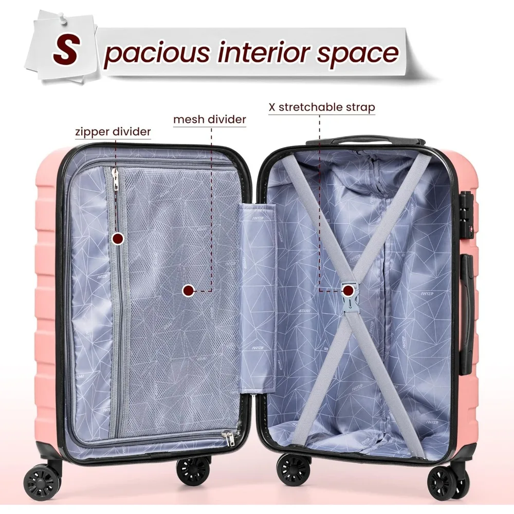 Juego de maletas rígida liviana de 4 piezas con ruedas giratorias dobles, cerradura TSA y material ABS para viajes