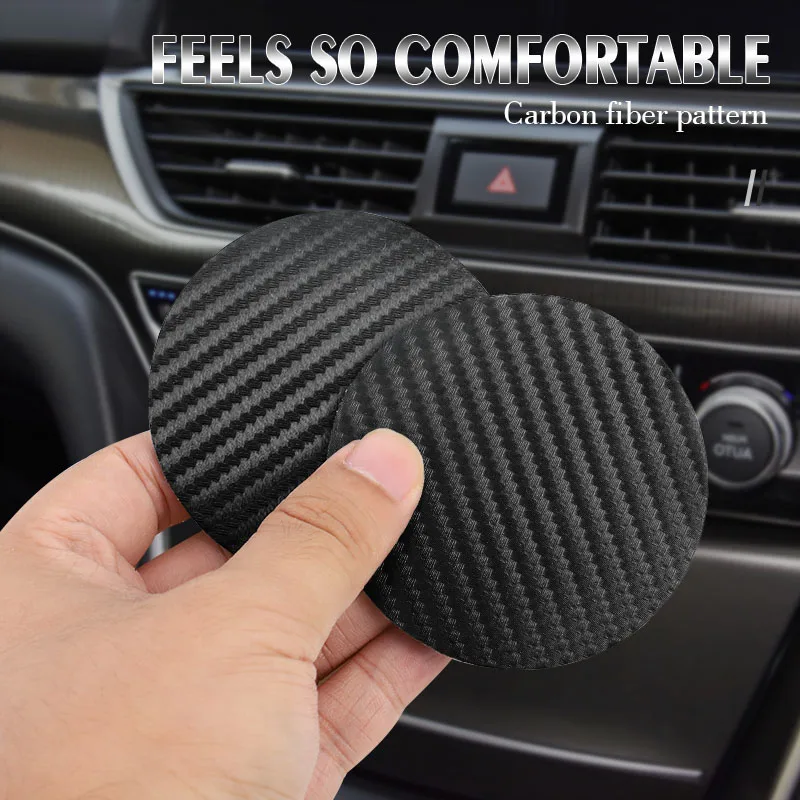 Posavasos texturizado de fibra de carbono para coche, cojín de taza de agua de cuero PU para Peugeot 208 3008 308 2008 207 107 508 607 106 406 407 307 20