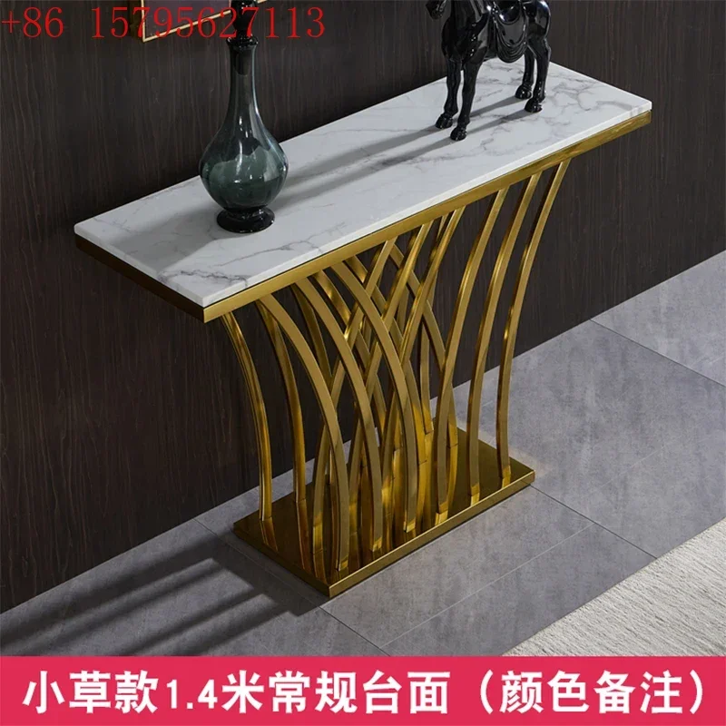 

Italian light luxury rock slab entrance table, living room corridor, stainless steel entrance cabinet, entrance table9344