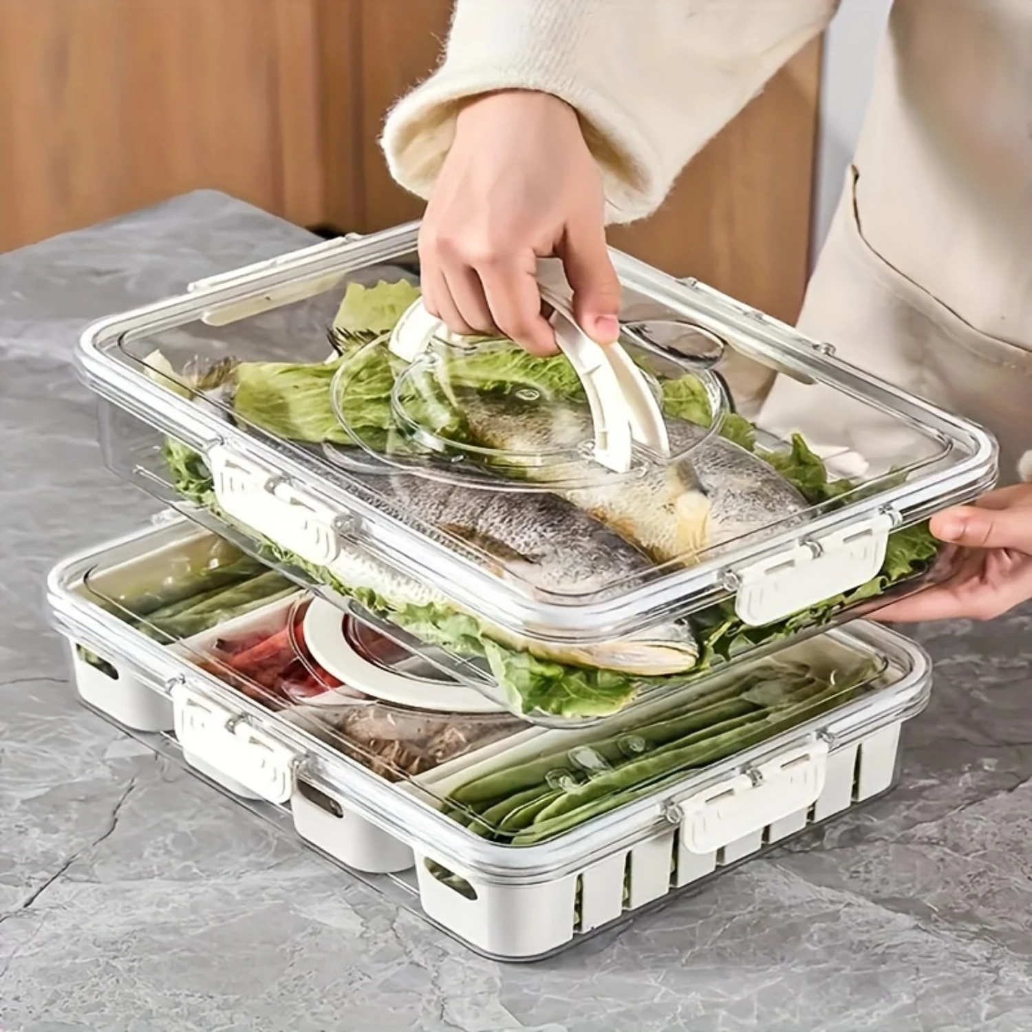 

Versatile 2/4-Compartment Snack Box With Lid & Handle - Ideal For Meat, Fruits, Veggies, Candy | Durable Plastic Travel Serving