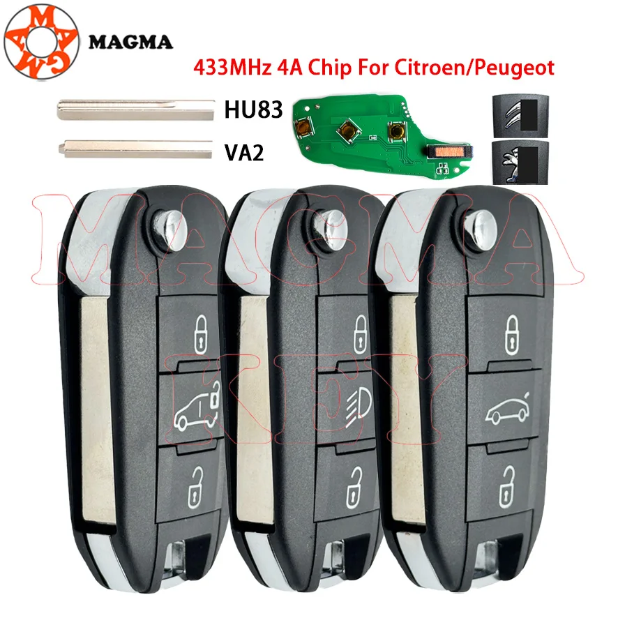 MAGMA 433.92Mhz ID46-pcf7941 مفتاح السيارة عن بعد 2/3 أزرار فوب لبيجو 508 208 2008 301 308 5008 سيتروين C-Elysee C4-الصبار #1