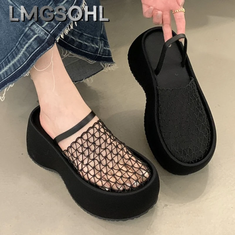 

Flats Platform Women Slippers Mesh Mules Shoes New Fashion Sandals 2025 Summer Slingback Casual Woman Flip Flops Sandalias Mujer