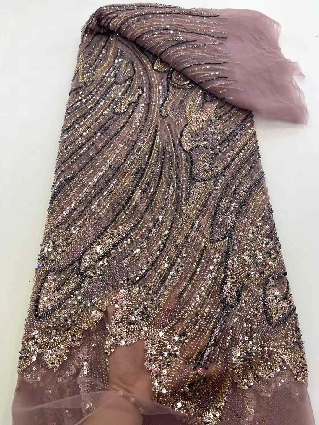 2025 프랑스 헤비 비즈 레이스 원단, 아프리카 스팽글, 신랑 레이스, 나이지리아 웨딩 파티 드레스 바느질용 원단, 고품질