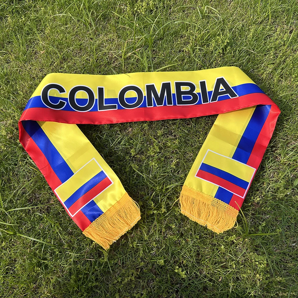 （TIKI FLAG）Colombia Scarf 14x135cm Double-sided Printed Colombia Flag Satin Colombia Scarf Suitable for world cup Sports Events
