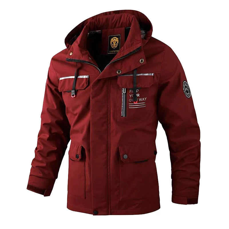 Fashion Men\'s Casual Windbreaker Jackets Hooded Jacket Man Waterproof Outdoor Soft Shell Winter Coat Clothing Warm Plus Size