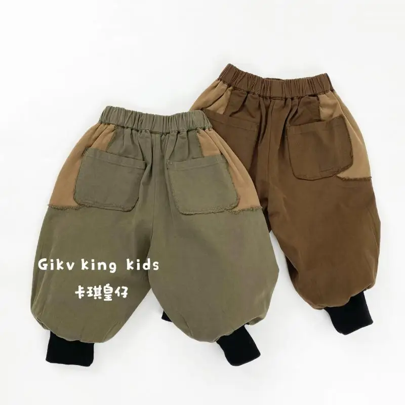 

Новые детские свободные брюки из хлопка для девочек, простые винтажные повседневные штаны, модные карго-брюки с карманами для мальчиков, детская одежда, весна 2026