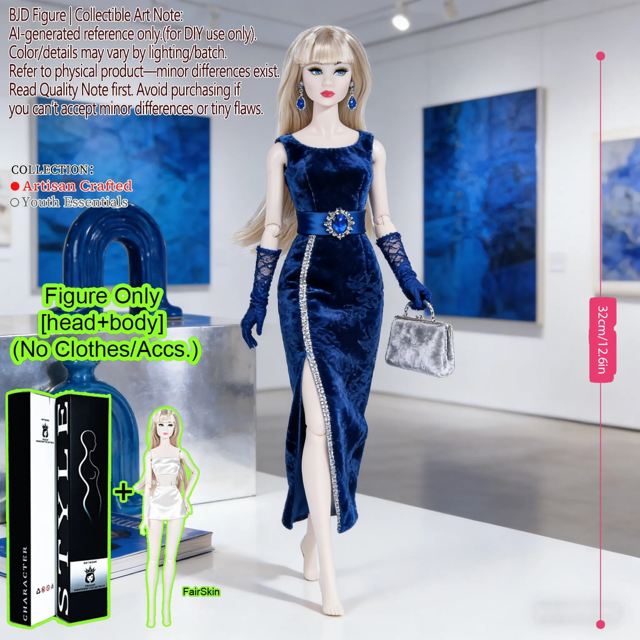 

1/6 Scale BJD MJD 12.6" Supermodel Doll, Realistic Hair & Makeup, Ball-Jointed Movable Body, Adult Figure (No Clothes)