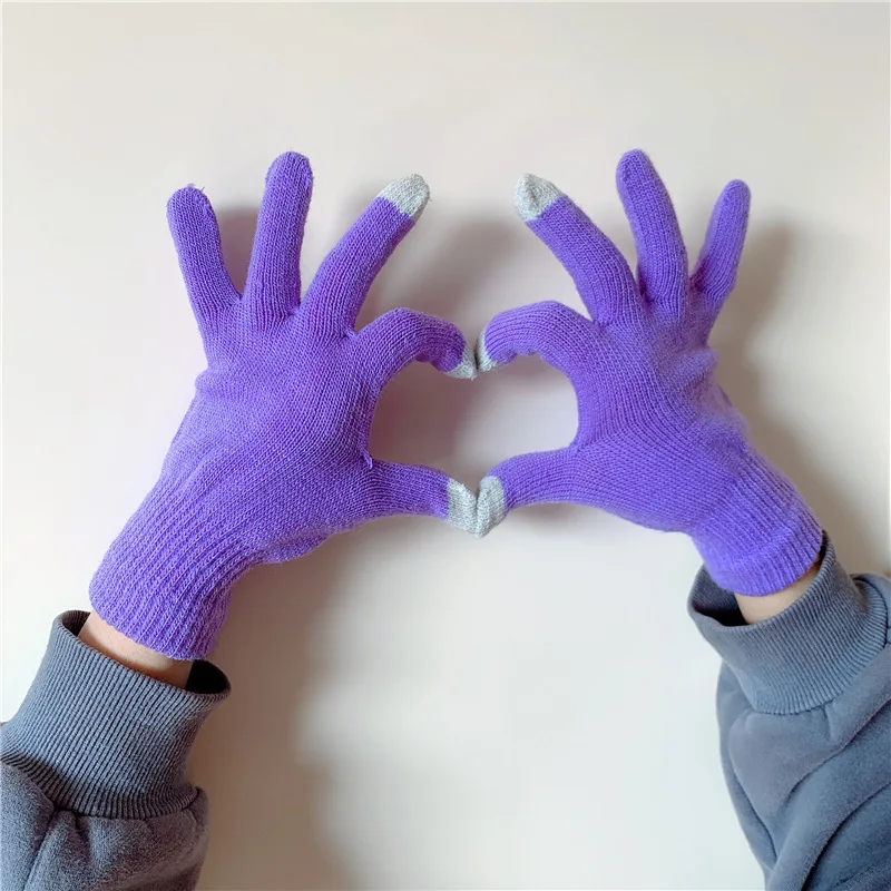 Guantes de punto de Color caramelo para mujer, manoplas cálidas para pantalla táctil de todos los dedos, estudiantes, niñas, Halloween, otoño e invierno, T197