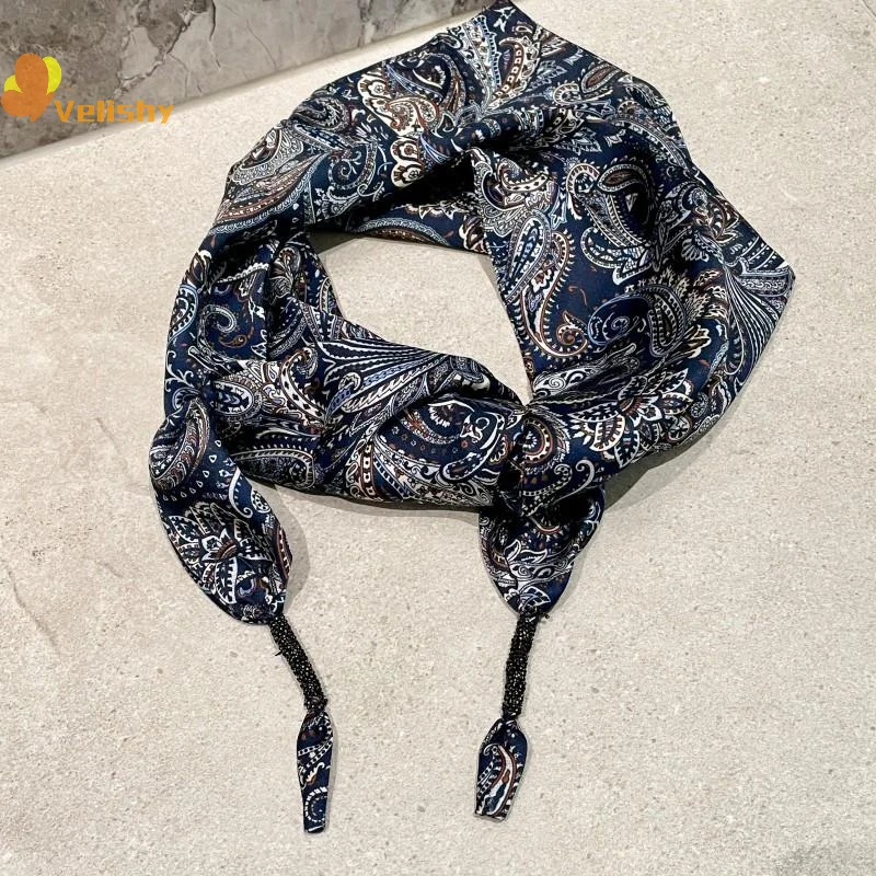 Modischer Seiden-Dreiecksschal für Damen, bedruckter Twill-Taillenwickel mit Gürtel, eleganter Schulterwickel im Vintage-Stil