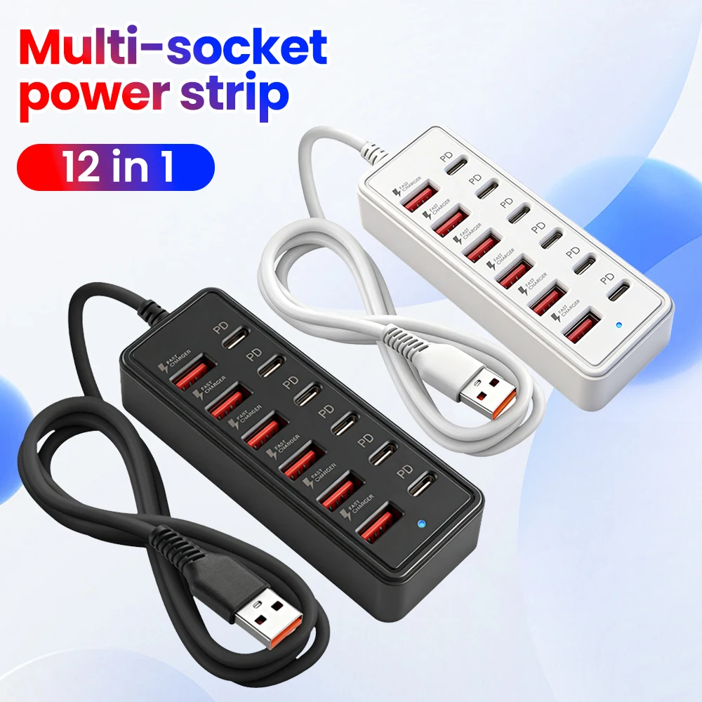 12 in 1 Multi-socket Power Strip Adapter With USB Cable HUB USB C Charger Station