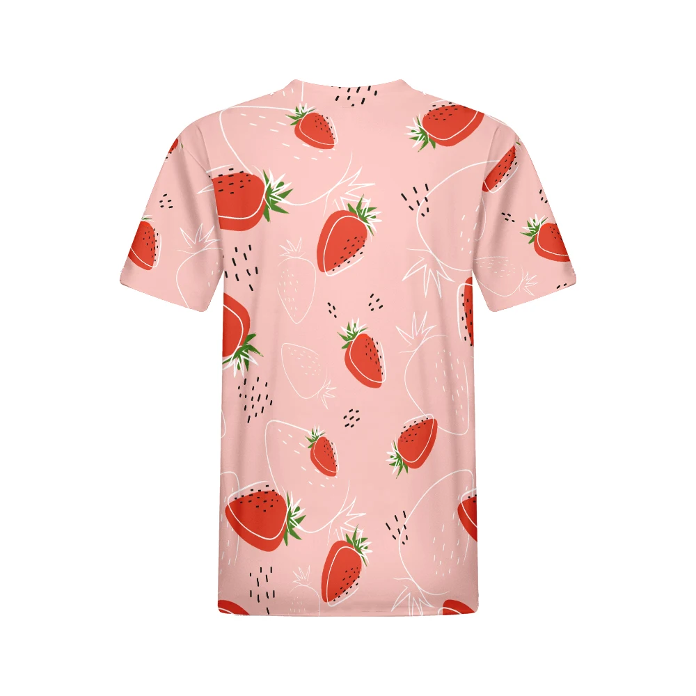 Sweet Pink Strawberry Print Women T shirts Summer New 2024 Girl T shirts Fruit Pattern Casual Short Sleeve O-Neck T shirt Ladies