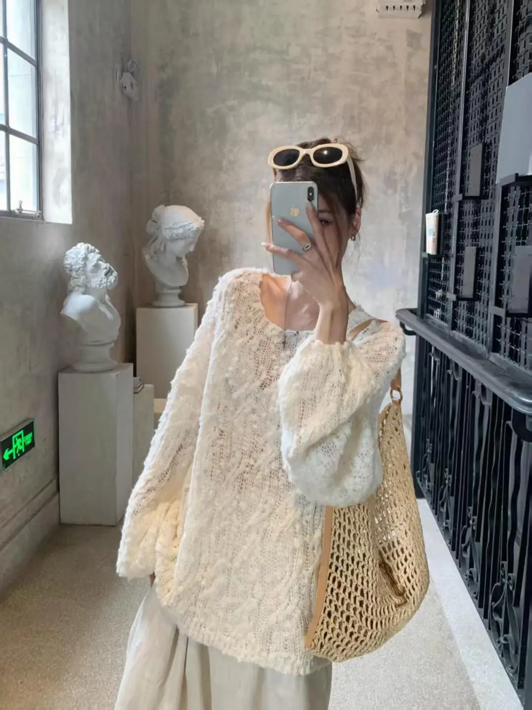 Spring Summer Loose Casual Korean Style Knitted Hollow out Sweater Women's Cover up Beautiful Bean Thread Lazy Style