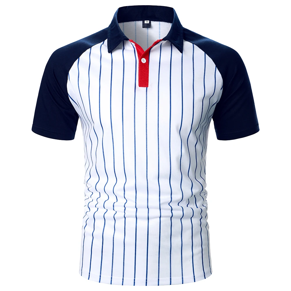 Men Stripe Polo Shirt Three-color Splicing Tops Classic Streetwear Casual Fashion Men Short Raglan Sleeves Polo Shirt