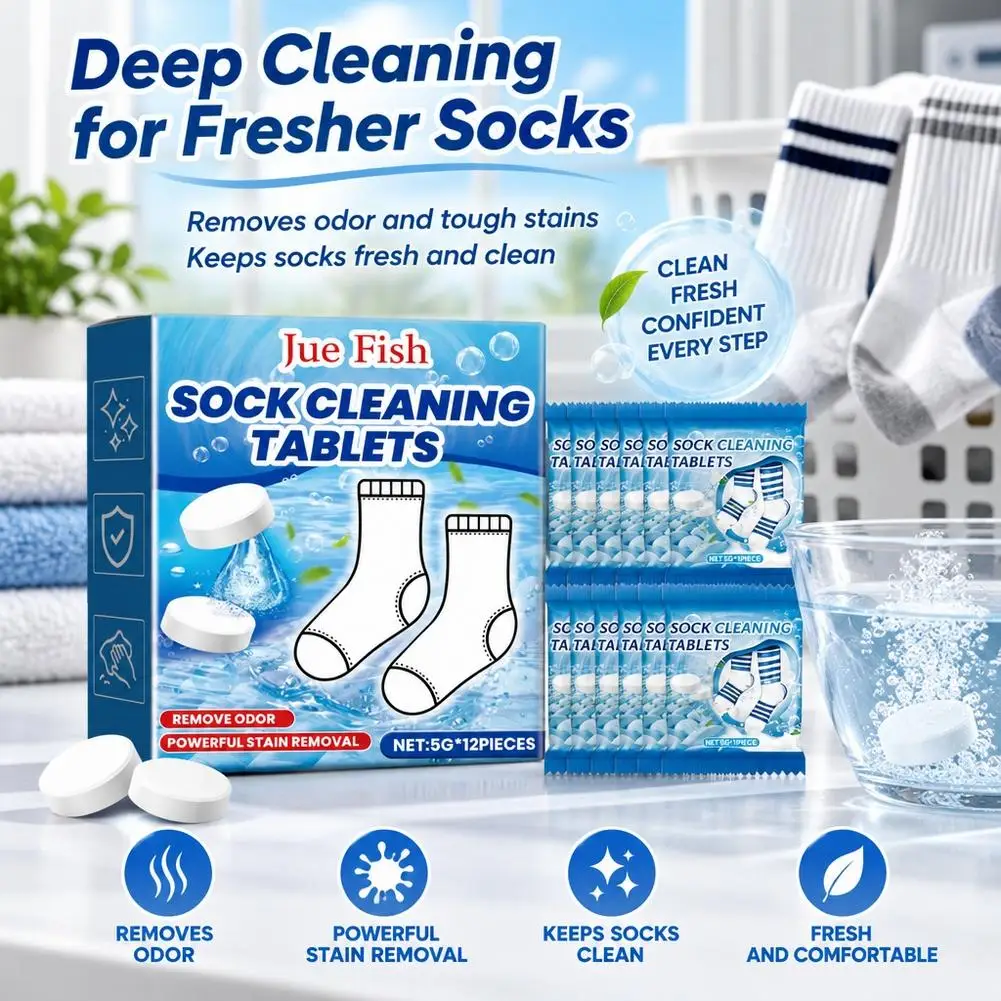 Sock Cleaning Effervescent Tablet Gentle Cleaning Stubborn Dirt Remove Odor Long-Lasting Antibacterial White Sock Cleaning Sheet