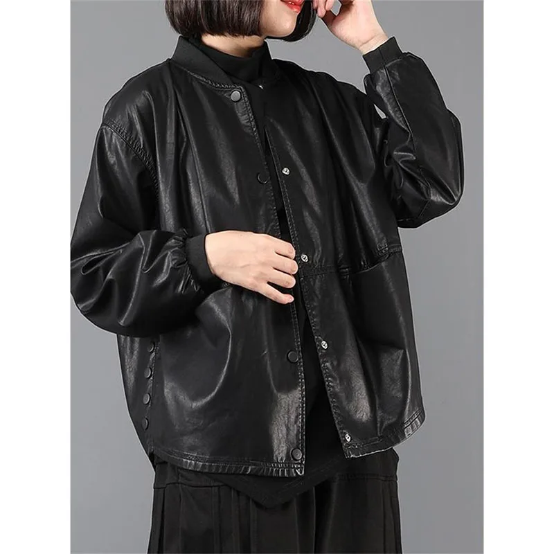 Loose Plus Size Leather Coat Women's Spring Autumn Coat Cotton-Padded Jackets Winter 2024 New Thickened Leather Jacket Outwear