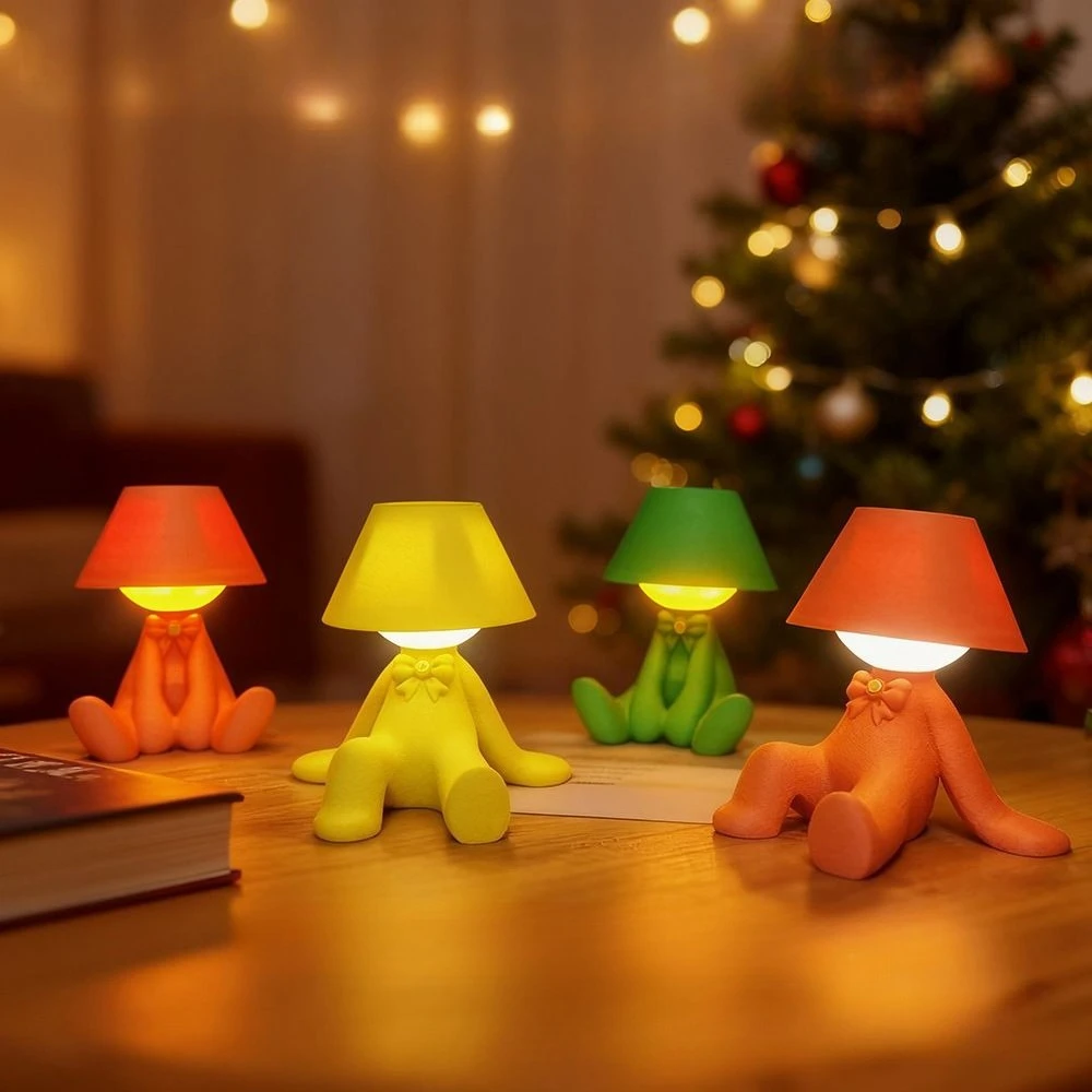 

3 Levels Bedside Touch Night Light Creative Small Silver Man Decor Thinking Man Statue LED Table Lamp USB Decoration For Room