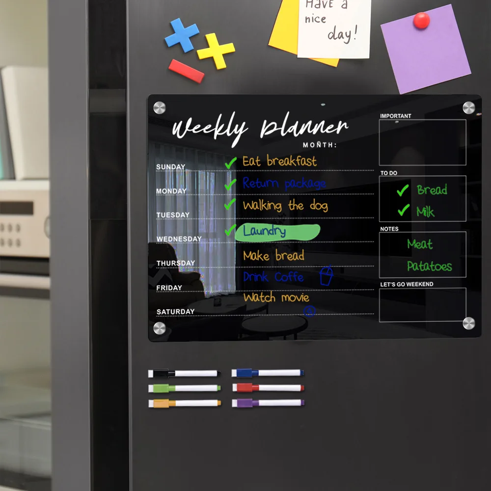 A4/A4 Blank Magnetic Refrigerator Magnet Transparent Acrylic Weekly Plan Note Message Board Erasable Blackboard Magnetic Sticker