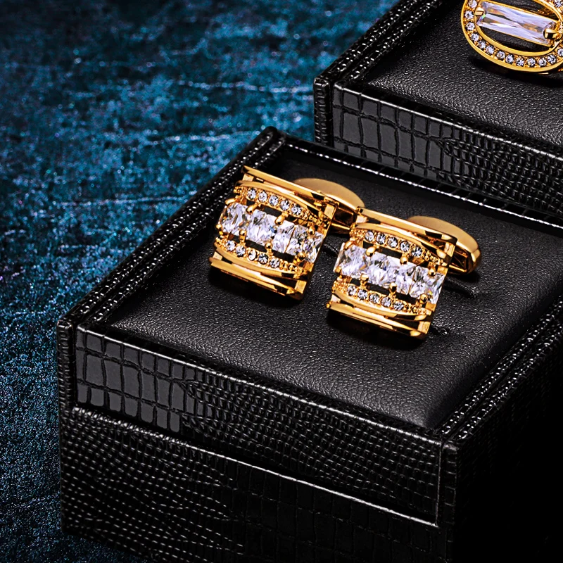 

KFLK Shirt Cufflinks for Mens Women Brand Crystal Cuff links Fashion Luxury Wedding Button Gold-color High Quality Guests