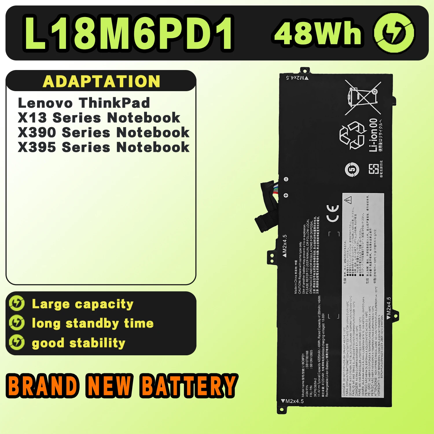 

SAT Laptop Battery for Lenovo L18M6PD1 ThinkPad X13 X390 X395 Series SB10K97655 02DL017 L18M6PD2 02DL018 L18C6PD1 SB10K97657 02D