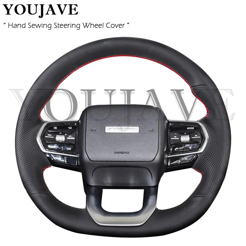 

For Foton Tunland V7 V9 2024-2026 Hand Sewing Car Steering Wheel Cover Wrap Microfiber Leather Cow True Leather Auto Accessoire