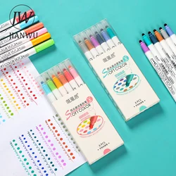 JIANWU 6Pcs/Set Cute Creative Double Head Highlighter Polka Dot Soft Color Pen Student Drawing Marker Kawaii Stationery Supplies