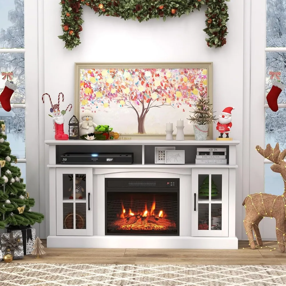 65 TV Electric Fireplace Media Stand with 23 Insert, 3-Level Flames, Entertainment Center